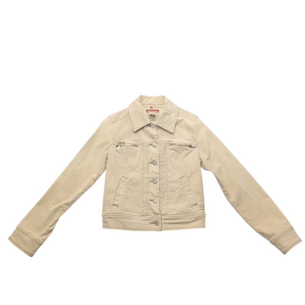 Y2K Unionbay Corduroy Jacket Women Small Tan Beige Stretch Zip Pocket Trucker